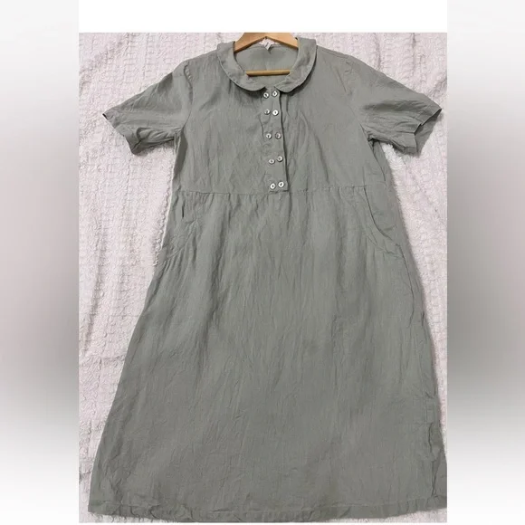 Grae Cove Lagenlook Sage Green Linen Midi Dress, M - Picture 3 of 12